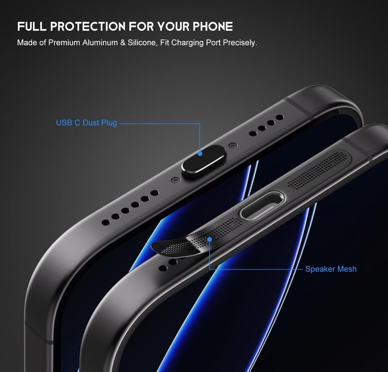 imComor 5Pack USB C Dust Plug for iPhone 17/16/16 Pro/16 Pro Max Speaker Mesh Cover Dust Protector for iPhone 17/16/16 Plus/16 Pro/16 Pro Max/iPhone 15 Pro Max Plus USB Type C Charging Port Cover, Black - Image 4